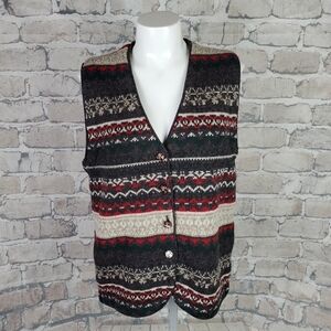 Vintage  90s Y2K Fairisle Grampa Wool Vest Size Medium Gray Red Apres Ski